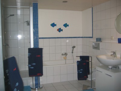 Dusche, Badewanne und Waschbecken 